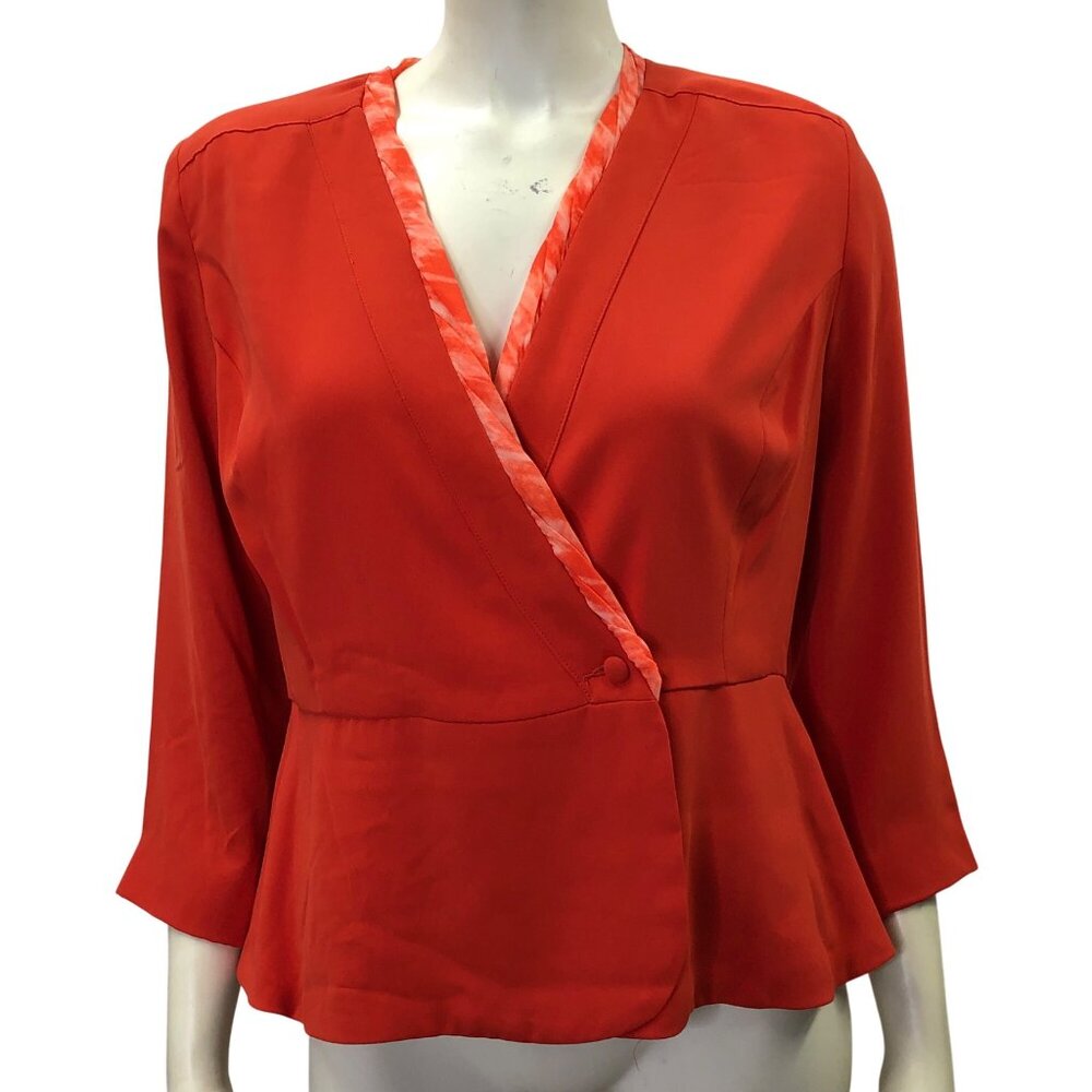 Cabi Wrap-Style Blazer top 3/4 Sleeves & Satin Trim Peplum Design 4 NWT